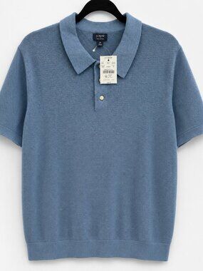 J.Crew Men’s Medium Basketweave Cotton Sweater Polo Heather Blue NWT